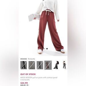 New ASOS wide leg drawstring pants with white stripe In Terracotta size 14